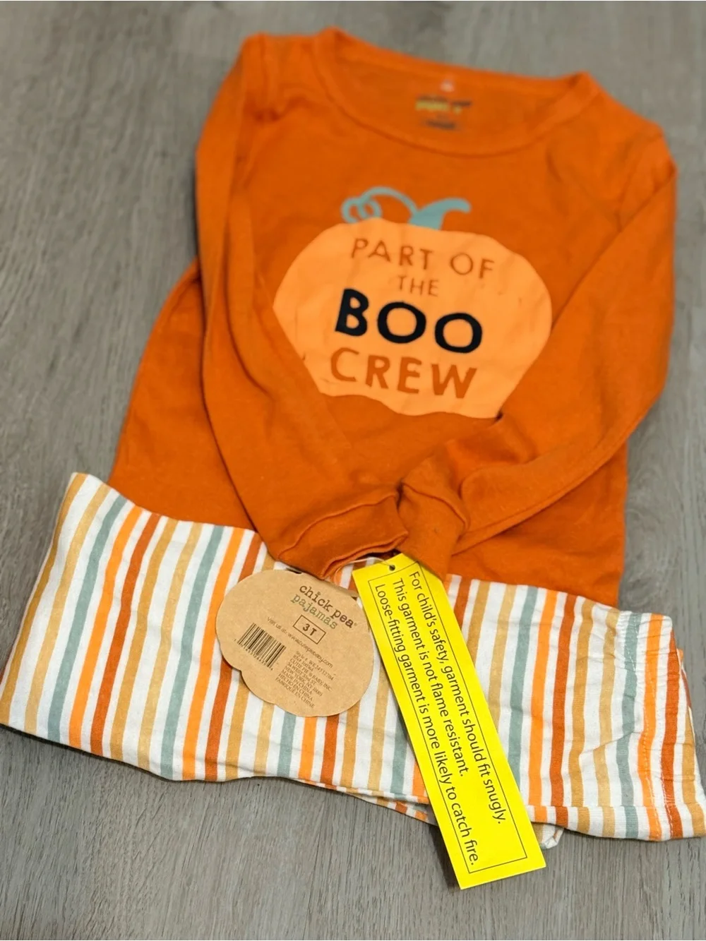 chick pea Orange Halloween 'Boo Crew' Pajama Set with Striped Leggings